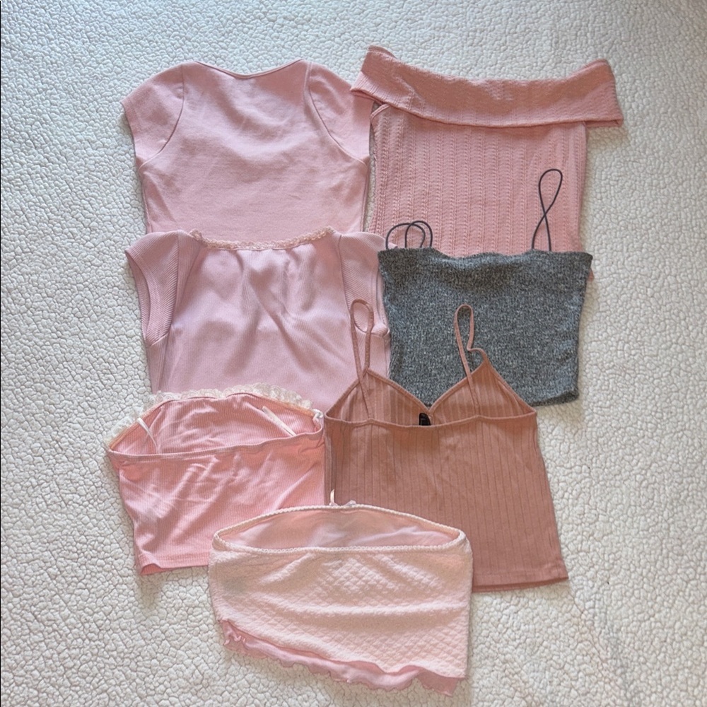 Bundle 7 pieces SHEIN Pink & Gray Mixed Styles Crop Top Set - Picture 15 of 15